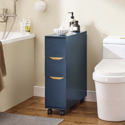 SoBuy kapea WC-kaappi pyörillä - Hyllykokonaisuus WC-paperiteline BZR191-B