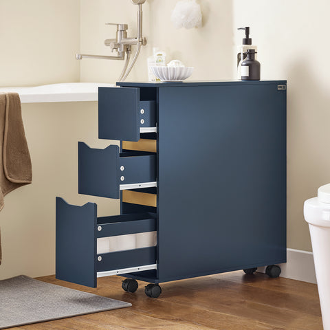 SoBuy kapea WC-kaappi pyörillä - Hyllykokonaisuus WC-paperiteline BZR191-B
