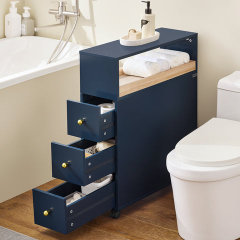 SoBuy kapea WC-kaappi pyörillä - Hyllykokonaisuus WC-paperiteline BZR195-B
