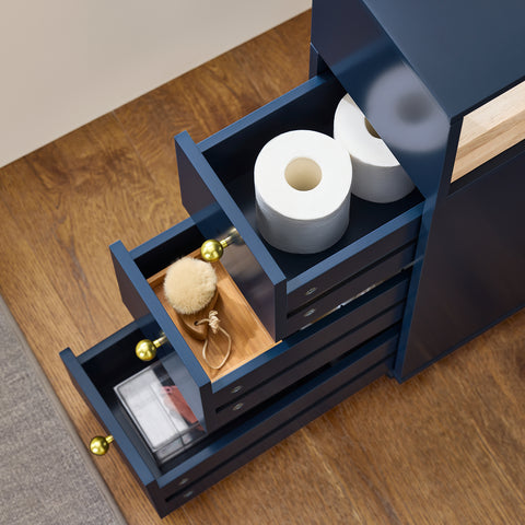 SoBuy kapea WC-kaappi pyörillä - Hyllykokonaisuus WC-paperiteline BZR195-B