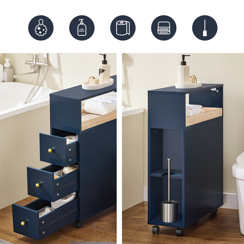 SoBuy kapea WC-kaappi pyörillä - Hyllykokonaisuus WC-paperiteline BZR195-B