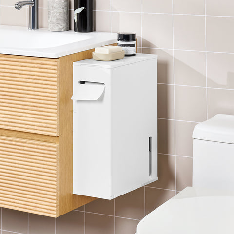 SoBuy BZR199-W WC-paperin annostelija, WC-paperiteline, kaappi WC-paperille, seinään kiinnitettävä