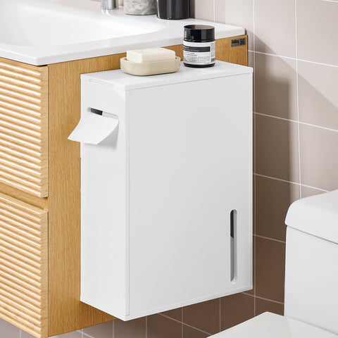 SoBuy BZR199-W WC-paperin annostelija, WC-paperiteline, kaappi WC-paperille, seinään kiinnitettävä