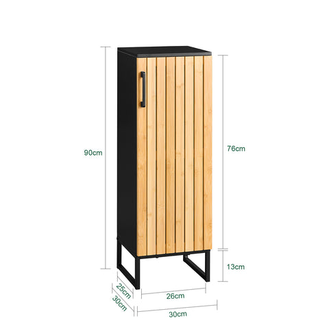 SoBuy BZR203-SCH Kapea bambuovellinen kylpyhuonekaappi – moderni säilytysratkaisu WC:hen, kylpyhuoneeseen tai keittiöön, tilaa säästävä 30x30x90 cm