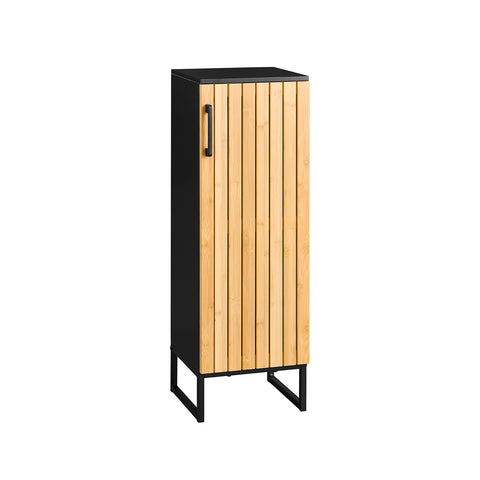 SoBuy BZR203-SCH Kapea bambuovellinen kylpyhuonekaappi – moderni säilytysratkaisu WC:hen, kylpyhuoneeseen tai keittiöön, tilaa säästävä 30x30x90 cm