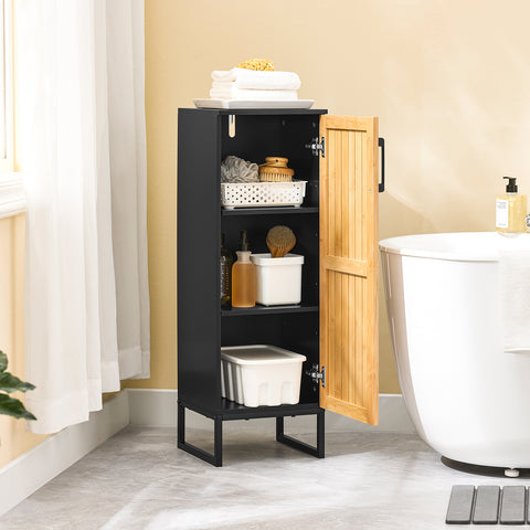 SoBuy BZR203-SCH Kapea bambuovellinen kylpyhuonekaappi – moderni säilytysratkaisu WC:hen, kylpyhuoneeseen tai keittiöön, tilaa säästävä 30x30x90 cm