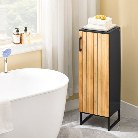 SoBuy BZR203-SCH Kapea bambuovellinen kylpyhuonekaappi – moderni säilytysratkaisu WC:hen, kylpyhuoneeseen tai keittiöön, tilaa säästävä 30x30x90 cm