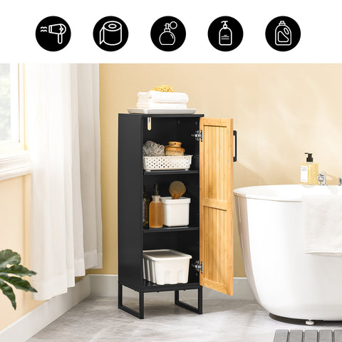 SoBuy BZR203-SCH Kapea bambuovellinen kylpyhuonekaappi – moderni säilytysratkaisu WC:hen, kylpyhuoneeseen tai keittiöön, tilaa säästävä 30x30x90 cm