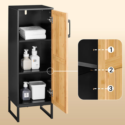 SoBuy BZR203-SCH Kapea bambuovellinen kylpyhuonekaappi – moderni säilytysratkaisu WC:hen, kylpyhuoneeseen tai keittiöön, tilaa säästävä 30x30x90 cm