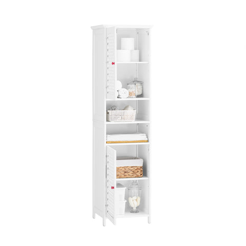SoBuy BZR209-W Korkea kylpyhuonekaappi 2 ovella ja avohyllyillä – MDF E1 kylpyhuoneen säilytyskaappi, max. kantavuus 60 kg, 45x41,5x170 cm