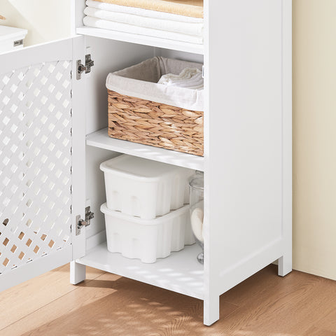SoBuy BZR209-W Korkea kylpyhuonekaappi 2 ovella ja avohyllyillä – MDF E1 kylpyhuoneen säilytyskaappi, max. kantavuus 60 kg, 45x41,5x170 cm