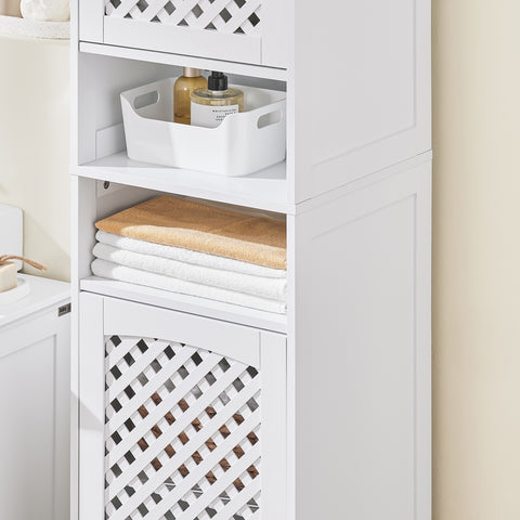 SoBuy BZR209-W Korkea kylpyhuonekaappi 2 ovella ja avohyllyillä – MDF E1 kylpyhuoneen säilytyskaappi, max. kantavuus 60 kg, 45x41,5x170 cm