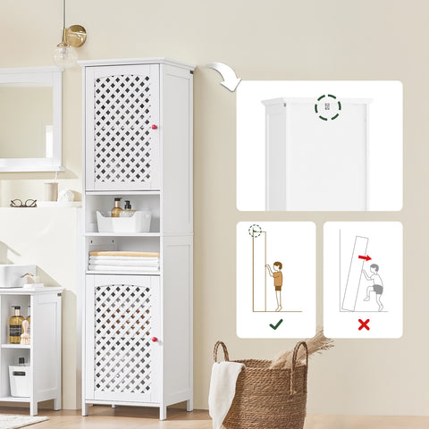 SoBuy BZR209-W Korkea kylpyhuonekaappi 2 ovella ja avohyllyillä – MDF E1 kylpyhuoneen säilytyskaappi, max. kantavuus 60 kg, 45x41,5x170 cm