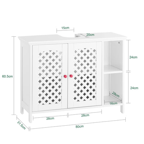 SoBuy BZR210-W Allaskaapin Aluskaappi, 2 Ovea ja Avohylly – MDF E1 -materiaalia, Säädettävä Hylly, Kantavuus 42 kg – Kylpyhuonekaappi 80x31,5x60,5 cm