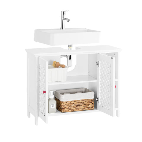 SoBuy BZR210-W Allaskaapin Aluskaappi, 2 Ovea ja Avohylly – MDF E1 -materiaalia, Säädettävä Hylly, Kantavuus 42 kg – Kylpyhuonekaappi 80x31,5x60,5 cm
