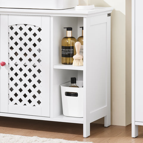 SoBuy BZR210-W Allaskaapin Aluskaappi, 2 Ovea ja Avohylly – MDF E1 -materiaalia, Säädettävä Hylly, Kantavuus 42 kg – Kylpyhuonekaappi 80x31,5x60,5 cm