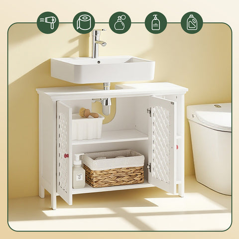 SoBuy BZR210-W Allaskaapin Aluskaappi, 2 Ovea ja Avohylly – MDF E1 -materiaalia, Säädettävä Hylly, Kantavuus 42 kg – Kylpyhuonekaappi 80x31,5x60,5 cm