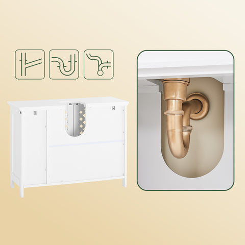 SoBuy BZR210-W Allaskaapin Aluskaappi, 2 Ovea ja Avohylly – MDF E1 -materiaalia, Säädettävä Hylly, Kantavuus 42 kg – Kylpyhuonekaappi 80x31,5x60,5 cm