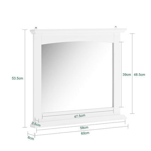 SoBuy BZR212-W Kylpyhuoneen Seinään Kiinnitettävä Kaappi Peilillä, Valkoinen 60x6x53,5 cm, MDF E1 ja Lasi, Kylpyhuoneen Peilikaappi Hyllyllä