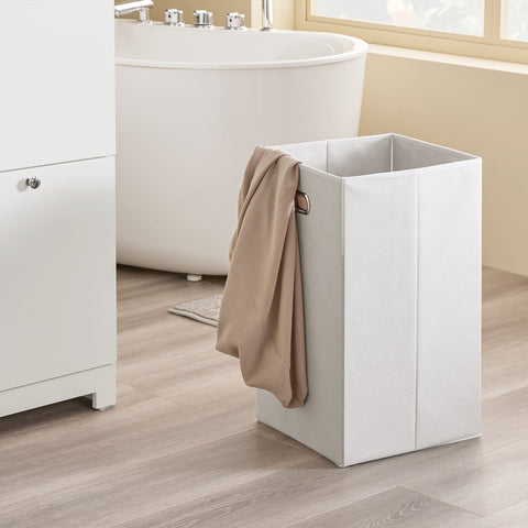 SoBuy BZR213-W Kylpyhuoneen kaappi, jossa 3 pyykkikoria – kapea säilytyskaappi 78x38x90 cm, 1 suuri integroitu pyykkikori ja 2 irrotettavaa kangaskoria – tilaa säästävä kylpyhuoneen säilytysratkaisu