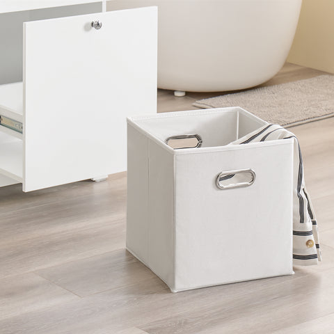 SoBuy BZR213-W Kylpyhuoneen kaappi, jossa 3 pyykkikoria – kapea säilytyskaappi 78x38x90 cm, 1 suuri integroitu pyykkikori ja 2 irrotettavaa kangaskoria – tilaa säästävä kylpyhuoneen säilytysratkaisu