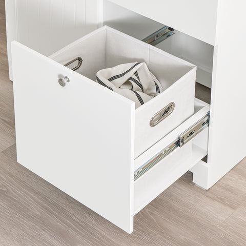 SoBuy BZR213-W Kylpyhuoneen kaappi, jossa 3 pyykkikoria – kapea säilytyskaappi 78x38x90 cm, 1 suuri integroitu pyykkikori ja 2 irrotettavaa kangaskoria – tilaa säästävä kylpyhuoneen säilytysratkaisu