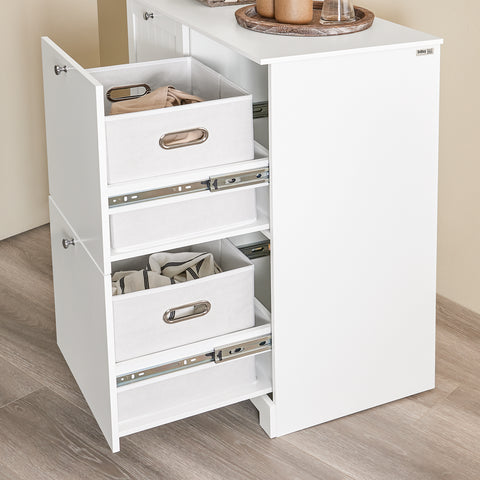 SoBuy BZR213-W Kylpyhuoneen kaappi, jossa 3 pyykkikoria – kapea säilytyskaappi 78x38x90 cm, 1 suuri integroitu pyykkikori ja 2 irrotettavaa kangaskoria – tilaa säästävä kylpyhuoneen säilytysratkaisu