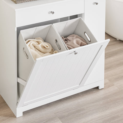 SoBuy BZR214-W Kylpyhuoneen kaappi pyykkikorilla – Säilytyspylväs, jossa 1 laatikko ja liukuva osasto, vedenkestävä kylpyhuonekaappi 78x38x90 cm – Ihanteellinen WC:hen, pesualtaan tai kylpyhuoneen käyttöön