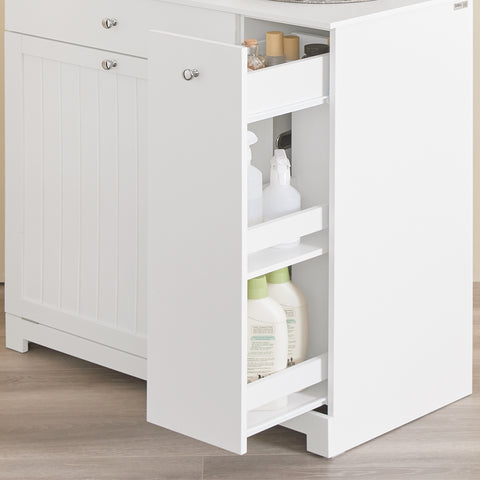 SoBuy BZR214-W Kylpyhuoneen kaappi pyykkikorilla – Säilytyspylväs, jossa 1 laatikko ja liukuva osasto, vedenkestävä kylpyhuonekaappi 78x38x90 cm – Ihanteellinen WC:hen, pesualtaan tai kylpyhuoneen käyttöön