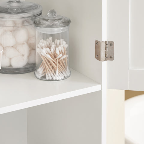 SoBuy BZR215-W Kylpyhuoneen korkea kaappi – 2 pyykkikoria ja 2 laatikkoa, 78x38x181 cm, suljettu kaappi avoimella hyllyllä – tilaa säästävä säilytysratkaisu WC:hen ja kylpyhuoneeseen