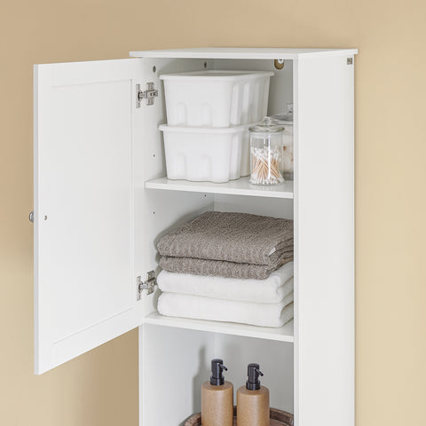 SoBuy BZR216-W Kylpyhuonekaappi Pyykkikorilla – 40x38x180 cm, Vetolaatikolla ja Säädettävällä Hyllyllä, Tilaa Säästävä Säilytyskaluste, Sopii Erinomaisesti WC:hen ja Kylpyhuoneeseen