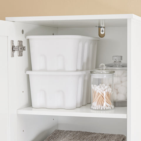 SoBuy BZR216-W Kylpyhuonekaappi Pyykkikorilla – 40x38x180 cm, Vetolaatikolla ja Säädettävällä Hyllyllä, Tilaa Säästävä Säilytyskaluste, Sopii Erinomaisesti WC:hen ja Kylpyhuoneeseen