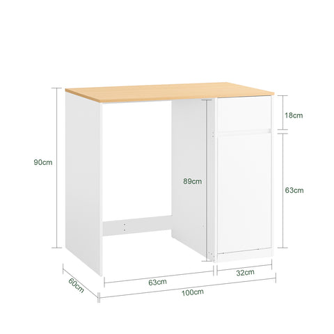 SoBuy BZR217-WN Pesukonemööbeli – Kylpyhuonekaluste pyykkikorilla ja laatikolla, pesukoneelle ja kuivausrummulle, puinen pesukonekaappi, valkoinen, 100 x 60 x 90 cm