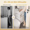 SoBuy BZR223-WN Pyykkikaappi pesukoneen päälle 100 × 60 × 95 cm – Ulosvedettävä kuivausteline, pyykkikori, avoin takarakenne, valkoinen ja luonnonpuu