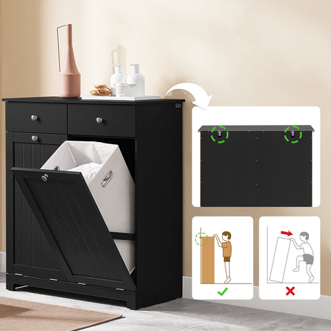 SoBuy BZR33-II-SCH kylpyhuoneen kaappi pyykkikorilla, säilytyskaappi 2 laatikolla ja suurella kapasiteetilla, ihanteellinen kylpyhuoneeseen, kodinhoitohuoneeseen tai asuntoon, L78 x S38 x K91 cm, musta