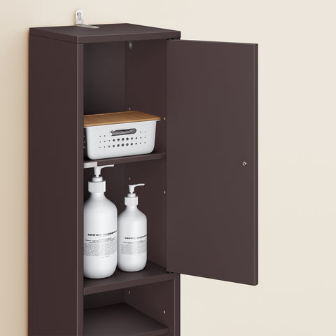 SoBuy BZR34-II-BR Kapea Kylpyhuoneen Säilytyskaappi – 180 cm Korkea Pylväsmallinen Kaappi, 1 Laatikkko, 2 Ovea ja 5 Avohyllyä, Säädettävät Hyllyt, Ruskea (20×20 cm)