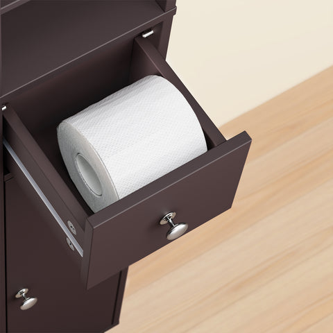 SoBuy BZR34-II-BR Kapea Kylpyhuoneen Säilytyskaappi – 180 cm Korkea Pylväsmallinen Kaappi, 1 Laatikkko, 2 Ovea ja 5 Avohyllyä, Säädettävät Hyllyt, Ruskea (20×20 cm)