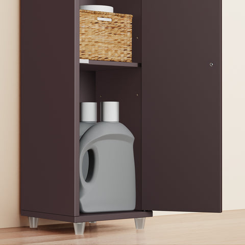 SoBuy BZR34-II-BR Kapea Kylpyhuoneen Säilytyskaappi – 180 cm Korkea Pylväsmallinen Kaappi, 1 Laatikkko, 2 Ovea ja 5 Avohyllyä, Säädettävät Hyllyt, Ruskea (20×20 cm)