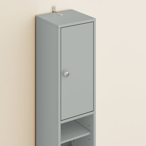 SoBuy BZR34-II-HG Kapea 20 cm Kylpyhuonekaappi – Vetolaatikolla ja Säädettävillä Hyllyillä | Kapea Säilytyskaappi WC:hen ja Pieniin Tilohin, Harmaa, 20×20×180 cm