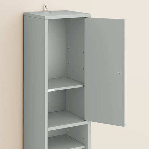 SoBuy BZR34-II-HG Kapea 20 cm Kylpyhuonekaappi – Vetolaatikolla ja Säädettävillä Hyllyillä | Kapea Säilytyskaappi WC:hen ja Pieniin Tilohin, Harmaa, 20×20×180 cm
