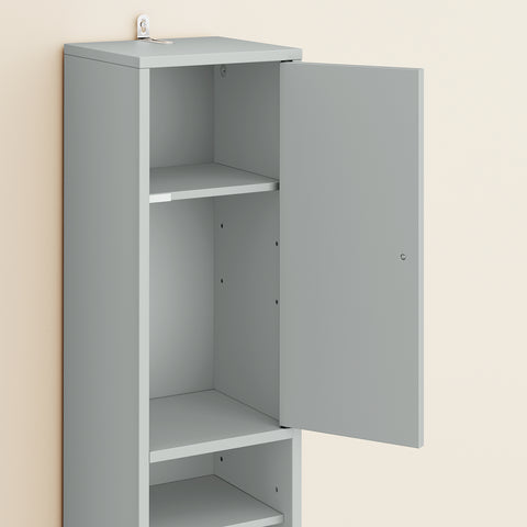 SoBuy BZR34-II-HG Kapea 20 cm Kylpyhuonekaappi – Vetolaatikolla ja Säädettävillä Hyllyillä | Kapea Säilytyskaappi WC:hen ja Pieniin Tilohin, Harmaa, 20×20×180 cm