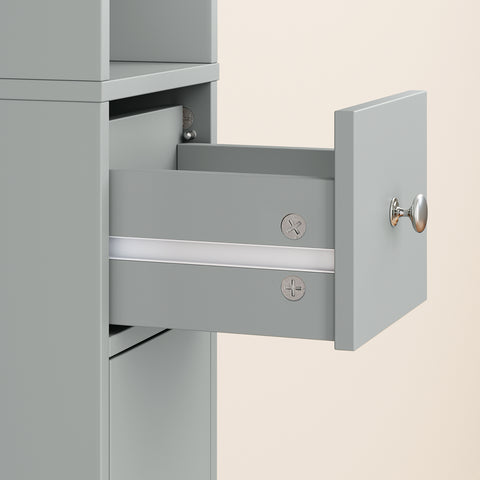 SoBuy BZR34-II-HG Kapea 20 cm Kylpyhuonekaappi – Vetolaatikolla ja Säädettävillä Hyllyillä | Kapea Säilytyskaappi WC:hen ja Pieniin Tilohin, Harmaa, 20×20×180 cm