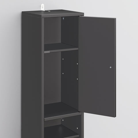 SoBuy BZR34-II-SCH Kapea Kylpyhuoneen Säilytyskaappi, 20×20×180 cm – Säädettävät Hyllyt ja Vetolaatikko, Kosteutta Kestävä Tilansäästökaappi WC:hen, Kylpyhuoneeseen tai Toimistoon – Musta