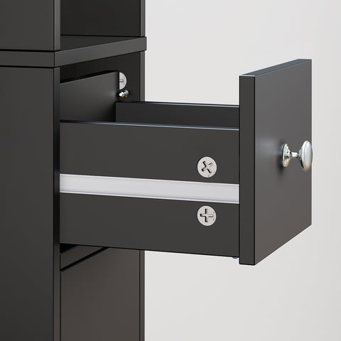 SoBuy BZR34-II-SCH Kapea Kylpyhuoneen Säilytyskaappi, 20×20×180 cm – Säädettävät Hyllyt ja Vetolaatikko, Kosteutta Kestävä Tilansäästökaappi WC:hen, Kylpyhuoneeseen tai Toimistoon – Musta