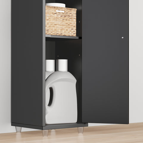 SoBuy BZR34-II-SCH Kapea Kylpyhuoneen Säilytyskaappi, 20×20×180 cm – Säädettävät Hyllyt ja Vetolaatikko, Kosteutta Kestävä Tilansäästökaappi WC:hen, Kylpyhuoneeseen tai Toimistoon – Musta