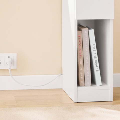SoBuy FBT111-E-WN kapea yöpöytä 20 cm leveä – USB-portilla, laatikolla ja hyllyllä, makuuhuoneeseen tai olohuoneeseen, valkoinen & puunvärinen, 20 x 35 x 60 cm
