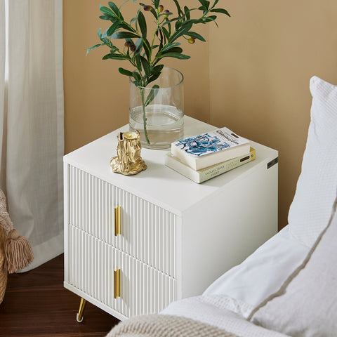 SoBuy FBT115-Wx2 – 2 kpl yöpöytiä, moderni säilytyskaluste kahdella laatikolla, valkoinen – 40 × 40 × 47 cm