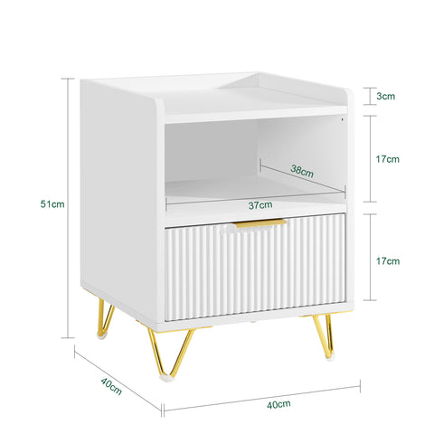 SoBuy FBT169-W Yöpöytä, Sängynvieruspöytä laatikolla ja hyllyllä, Moderni sivupöytä makuuhuoneeseen ja olohuoneeseen, Valkoinen L40 x S40 x K51 cm