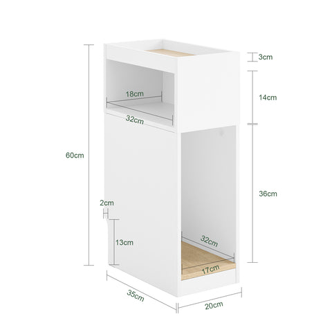 SoBuy FBT171-WN Kapea Yöpöytä Laatikkolla ja Hyllyllä – Moderni Sivu­pöytä Makuuhuoneeseen ja Olohuoneeseen, Valkoinen, 20 × 35 × 60 cm