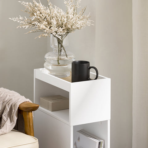 SoBuy FBT171-WN Kapea Yöpöytä Laatikkolla ja Hyllyllä – Moderni Sivu­pöytä Makuuhuoneeseen ja Olohuoneeseen, Valkoinen, 20 × 35 × 60 cm